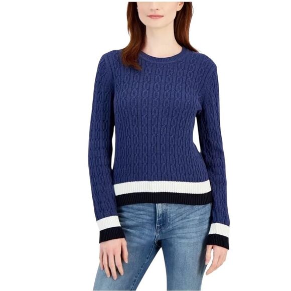 Tommy Hilfiger Navy Cable Knit Sweater NWT - Picture 1 of 8